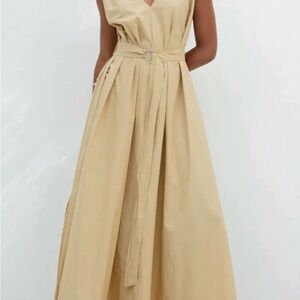 BSL Elegant Ladies Tan Maxi Dress with Belt